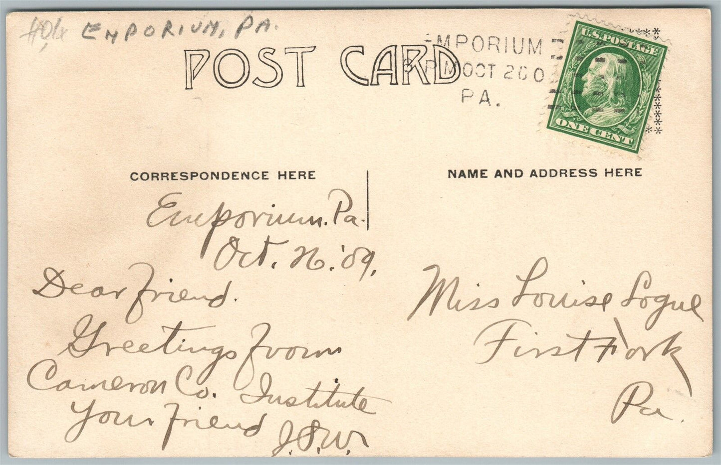 EMPORIUM PA HIGH SCHOOL ANTIQUE REAL PHOTO POSTCARD RPPC