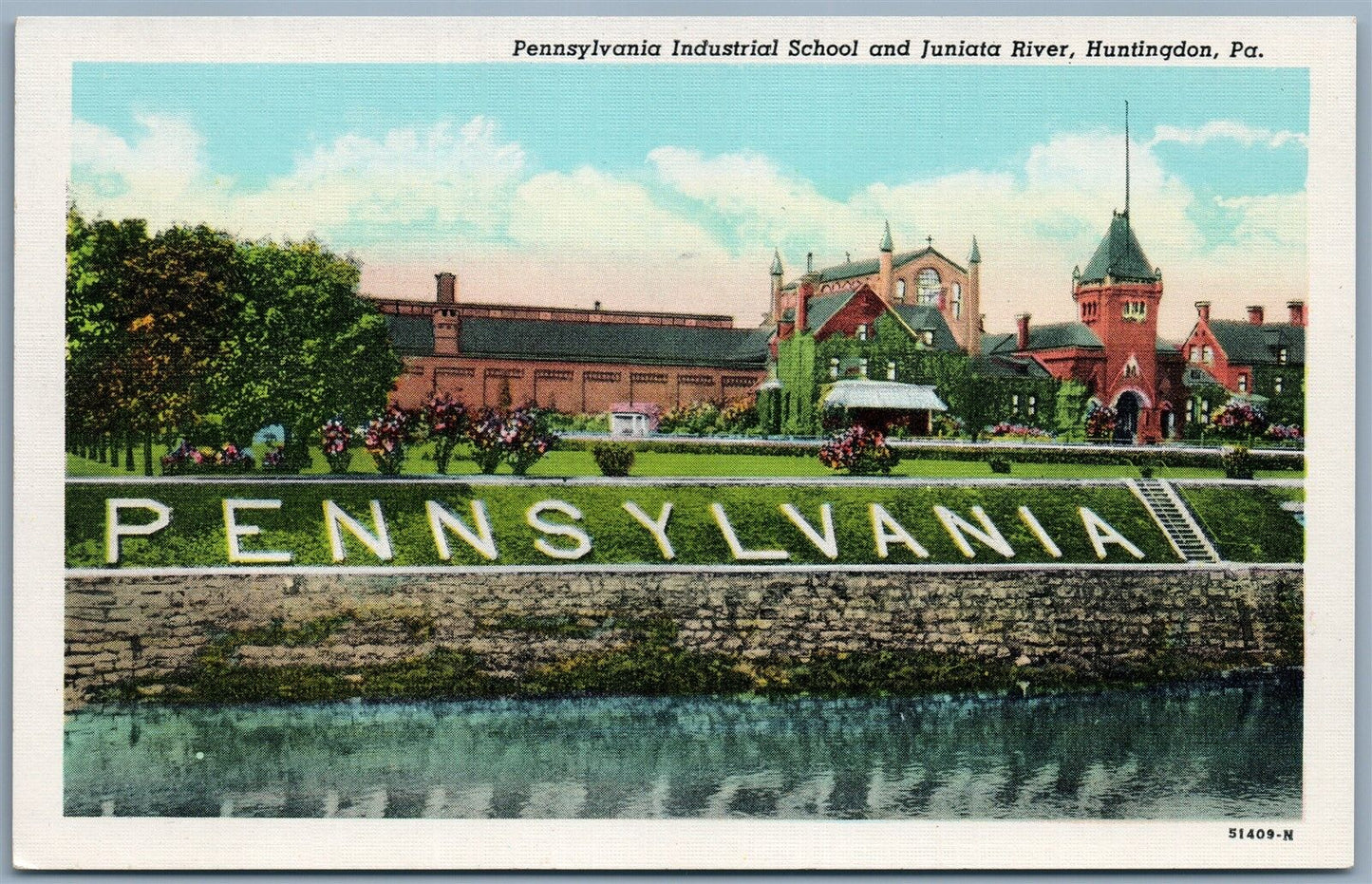 HUNTINGDON PA PENNSYLVANIA INDUSTRIAL SCHOOL & JUNIATA RIVER ANTIQUE POSTCARD