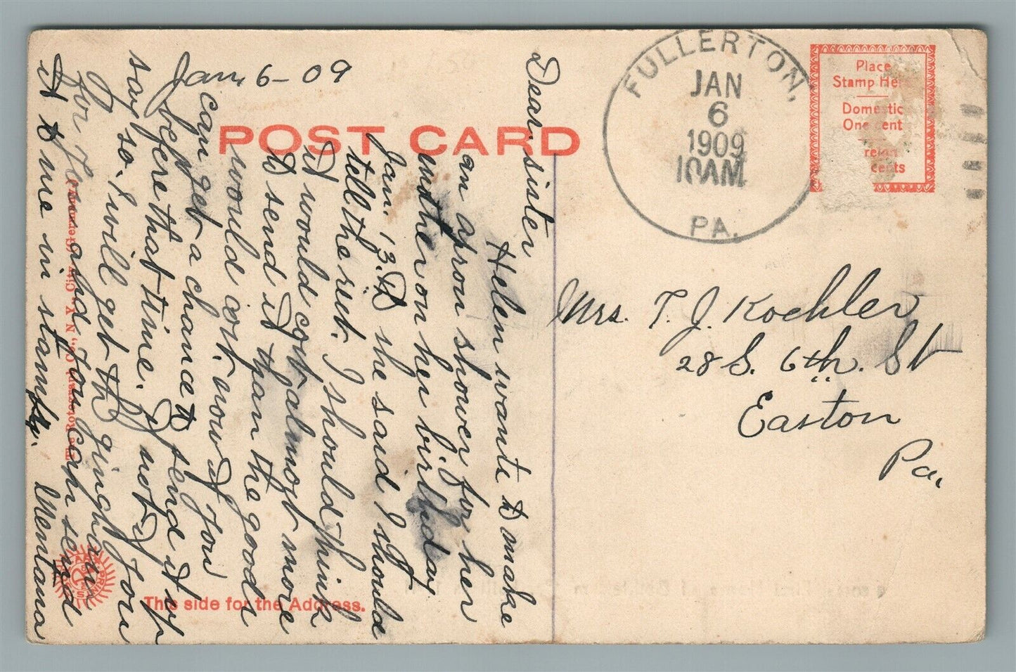 BETHLEHEM PA FIRST HOUSE ANTIQUE POSTCARD