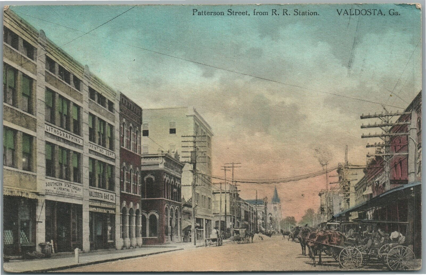 VALDOSTA GA PATTERSON STREET FROM RAILROAD STATION ANTIQUE POSTCARD