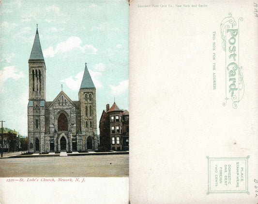 NEWARK N.J. ST.LUKE'S CHURCH UNDIVIDED ANTIQUE POSTCARD