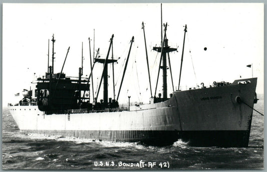 MILITARY SHIP U.S.N.S. BONDIA AF-42 VINTAGE REAL PHOTO POSTCARD RPPC