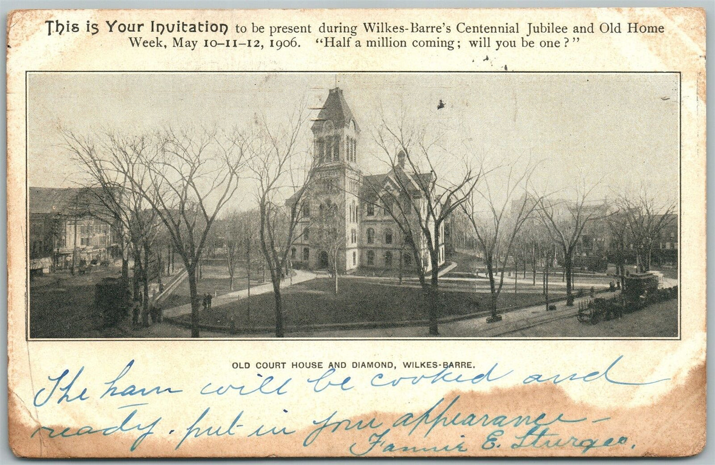 WILKES-BARRE PA OLD COURT HOUSE & DIAMOND 1906 UNDIVIDED ANTIQUE POSTCARD