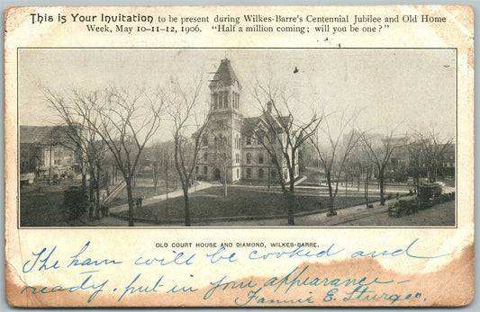 WILKES-BARRE PA OLD COURT HOUSE & DIAMOND 1906 UNDIVIDED ANTIQUE POSTCARD