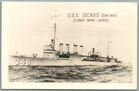 MILITARY SHIP USS SICARD LIGHT MINE LAYER VINTAGE REAL PHOTO POSTCARD RPPC