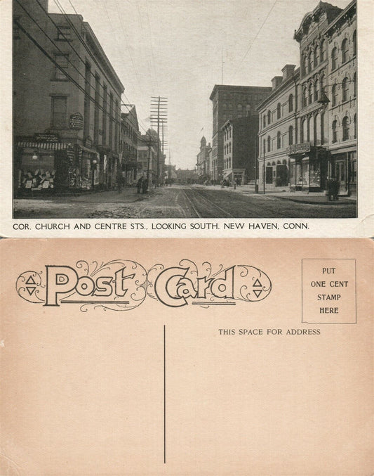 NEW HAVEN CT CHURCH & CENTRE STREET ANTIQUE POSTCARD