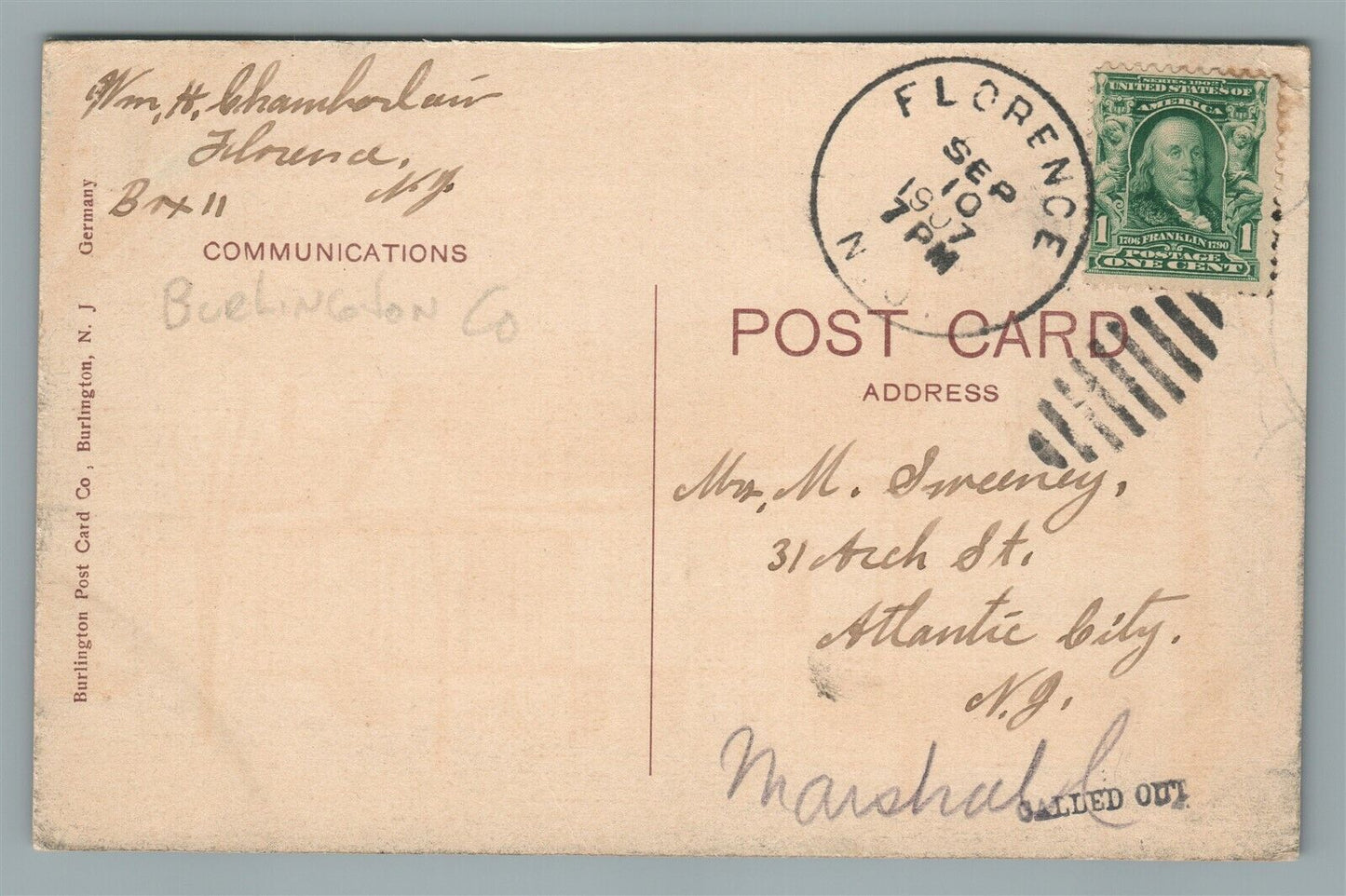 FLORENCE NJ PUBLIC LIBRARY ANTIQUE POSTCARD