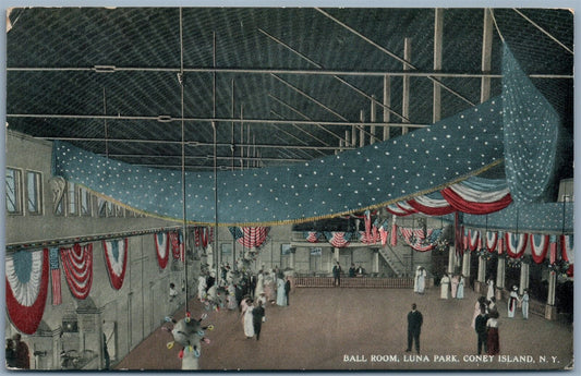 BROOKLYN NY LUNA PARK BALL ROOM 1915 ANTIQUE POSTCARD