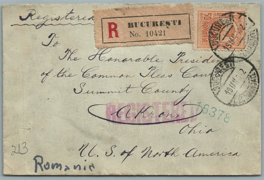 ROMANIA to USA 1912 ANTIQUE COVER