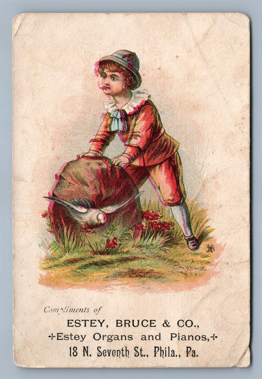 VICTORIAN TRADE CARD ESTEY BRUCE & CO. ORGANS & PIANOS PHILADELPHIA PA antique