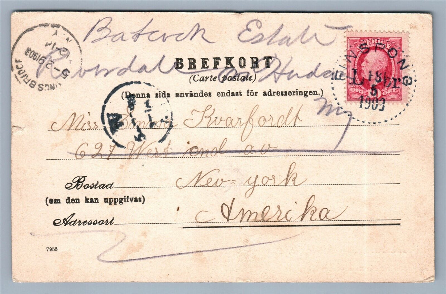 SWEDEN INKORSVAGEN TILL BRUKET FINSPOONG 1903 ANTIQUE POSTCARD w/ STAMP