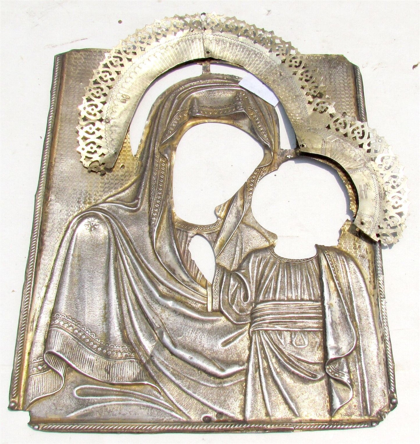 RUSSIAN ICON OKLAD 19th CENTURY antique SILVER for KAZAN VIRGIN