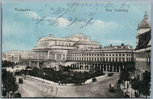 WARSAW POLAND PLAC TEATRALNY WARSZAWA 1918 ANTIQUE POSTCARD