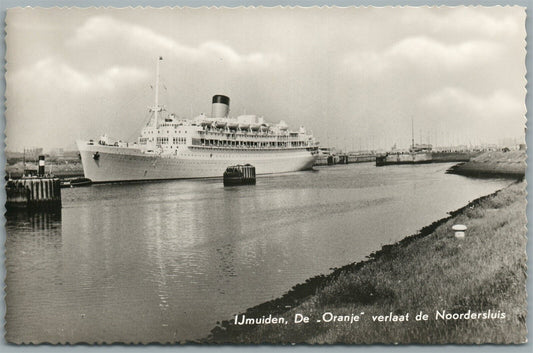 IJMUIDEN DE ORANJE STEAMSHIP VINTAGE REAL PHOTO POSTCARD RPPC