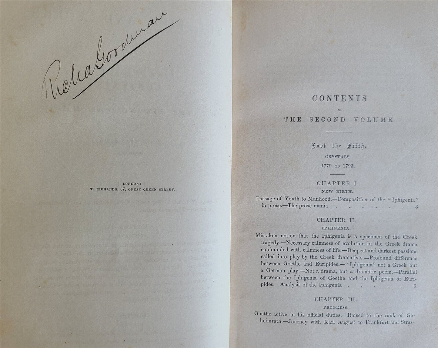 1855 THE LIFE & WORKS of GOETHE by G.H.LEWES 2 volumes ANTIQUE