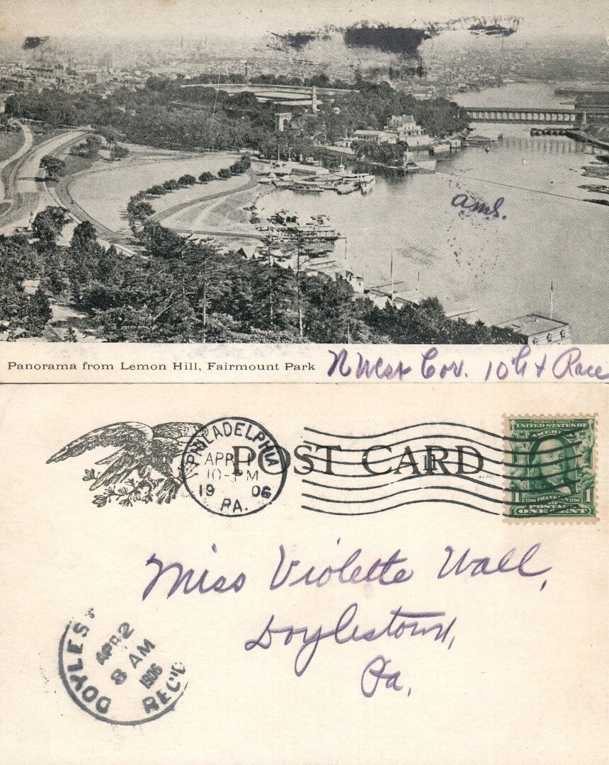 PHILADELPHIA PA FROM LEMON HILL FAIRMOUNT PARK UNDIVIDED 1906 ANTIQUE POSTCARD