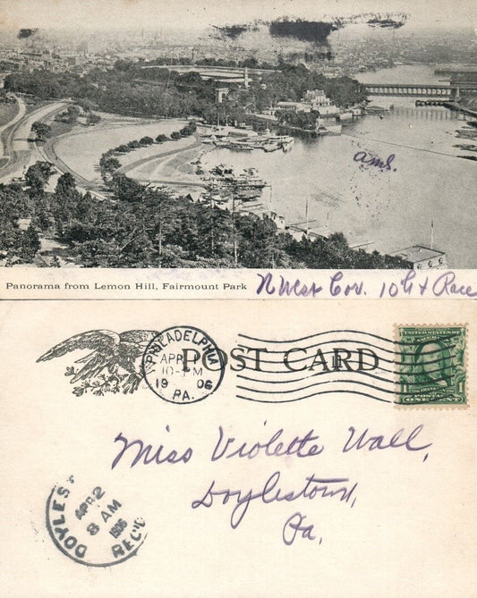 PHILADELPHIA PA FROM LEMON HILL FAIRMOUNT PARK UNDIVIDED 1906 ANTIQUE POSTCARD