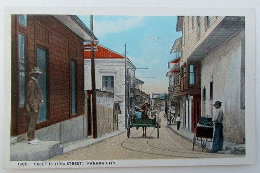 VINTAGE POSTCARD - CALLE 13 - 13th STREET PANAMA CITY street scene