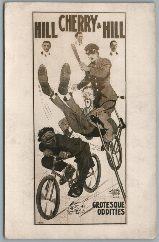 BICYCLE CIRCUS HILL CHERRY, & HILL ANTIQUE REAL PHOTO POSTCARD RPPC