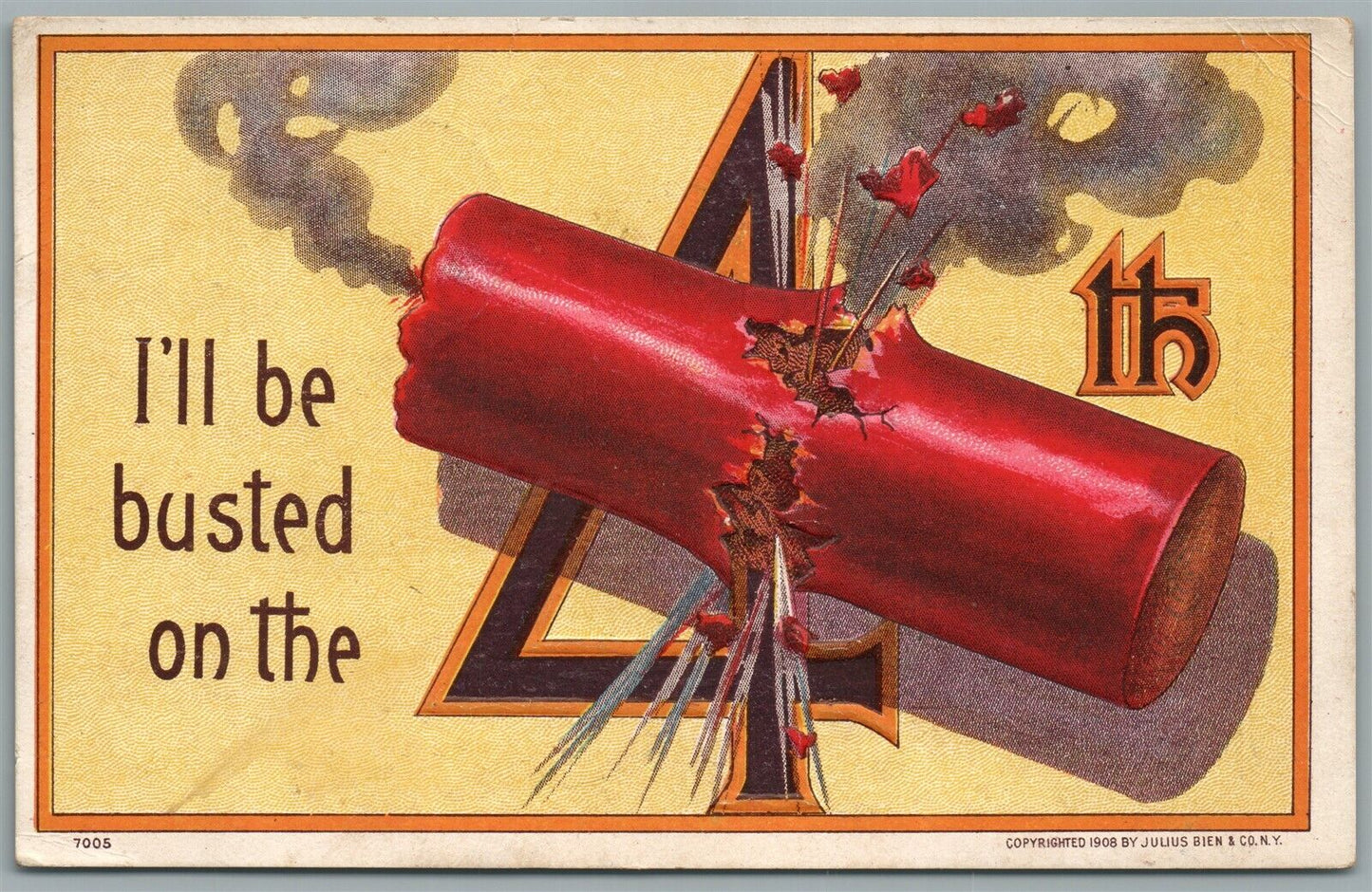 I'LL BE BUSTED ON THE 4th of JULY ANTIQUE POSTCARD