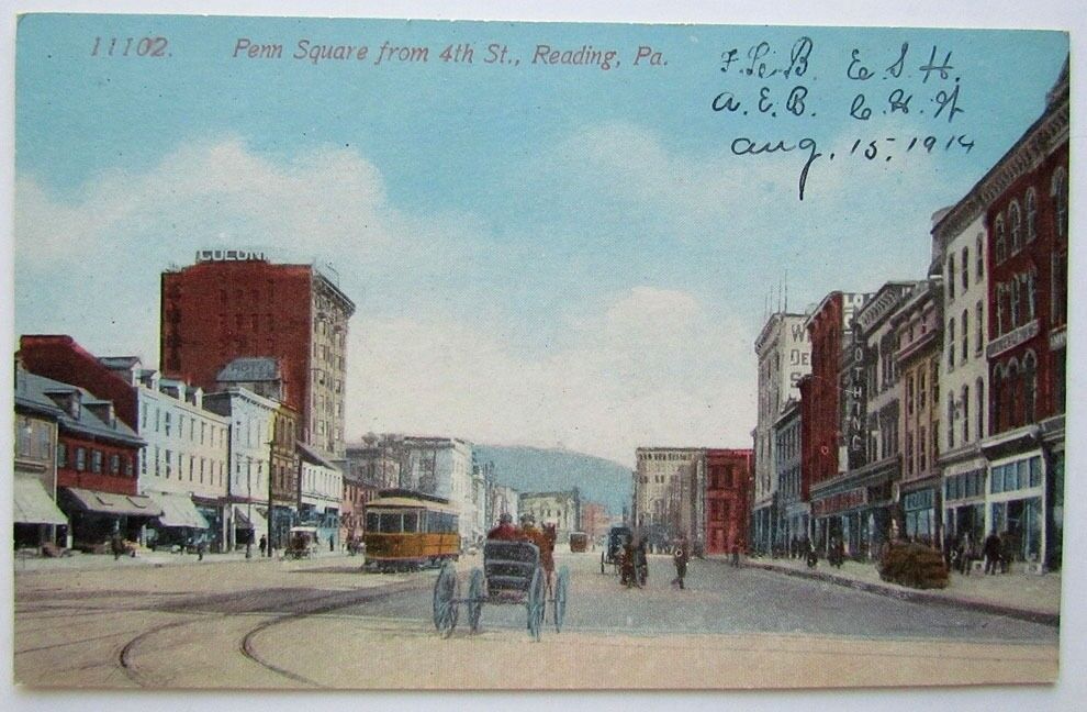 VINTAGE POSTCARD PENN SQUARE FROM 4th STREET READING PA