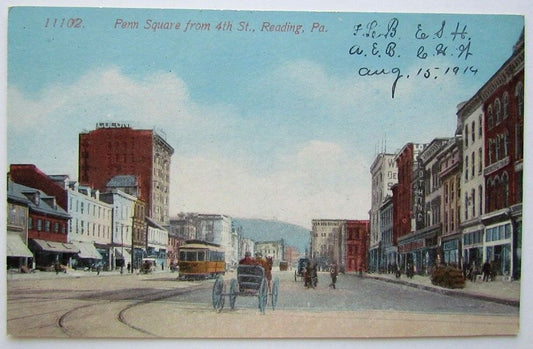 VINTAGE POSTCARD PENN SQUARE FROM 4th STREET READING PA