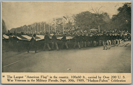 NEW YORK HUDSON-FULTON CELEBRATION PARADE LARGEST AMERICAN FLAG ANTIQUE POSTCARD