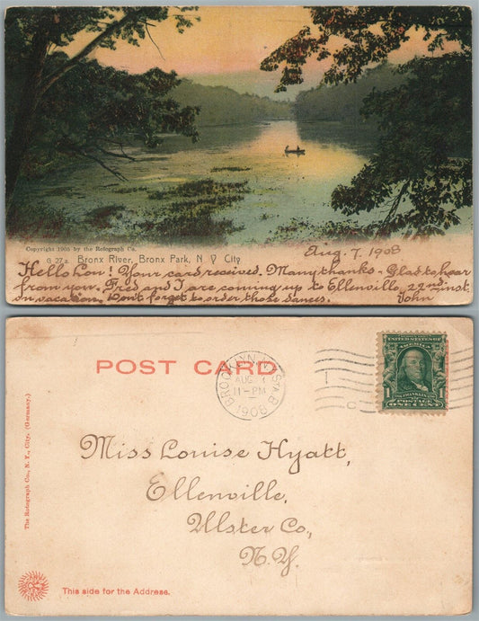 BRONX PARK RIVER N.Y. UNDIVIDED 1908 ANTIQUE POSTCARD