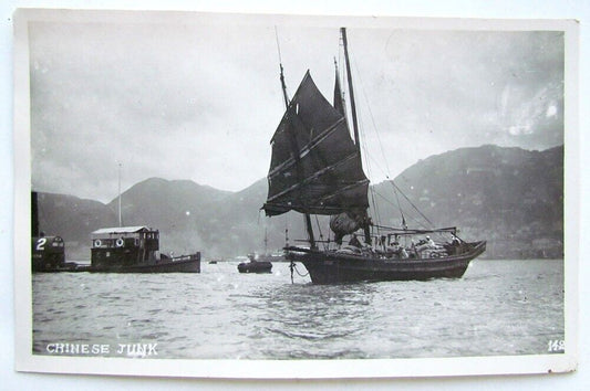 RPPC VINTAGE REAL PHOTO POSTCARD CHINESE JUNK sail boat