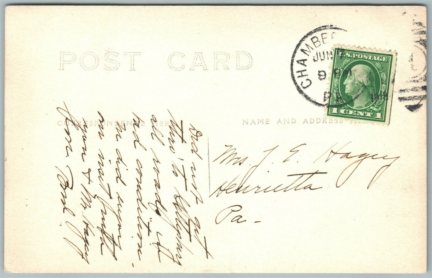 HOTEL WASHINGTON CHAMBERSBURG PA ANTIQUE REAL PHOTO POSTCARD RPPC CORK CANCEL