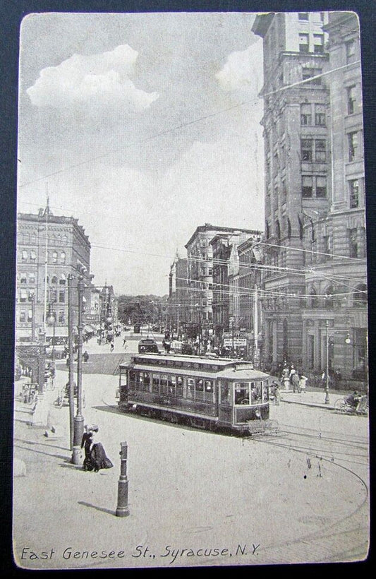 1909 VINTAGE POSTCARD EAST GENESEE ST. SYRACUSE NY trolley railway railroad