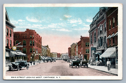 CARTHAGE NY MAIN STREET LOOKING WEST ANTIQUE POSTCARD