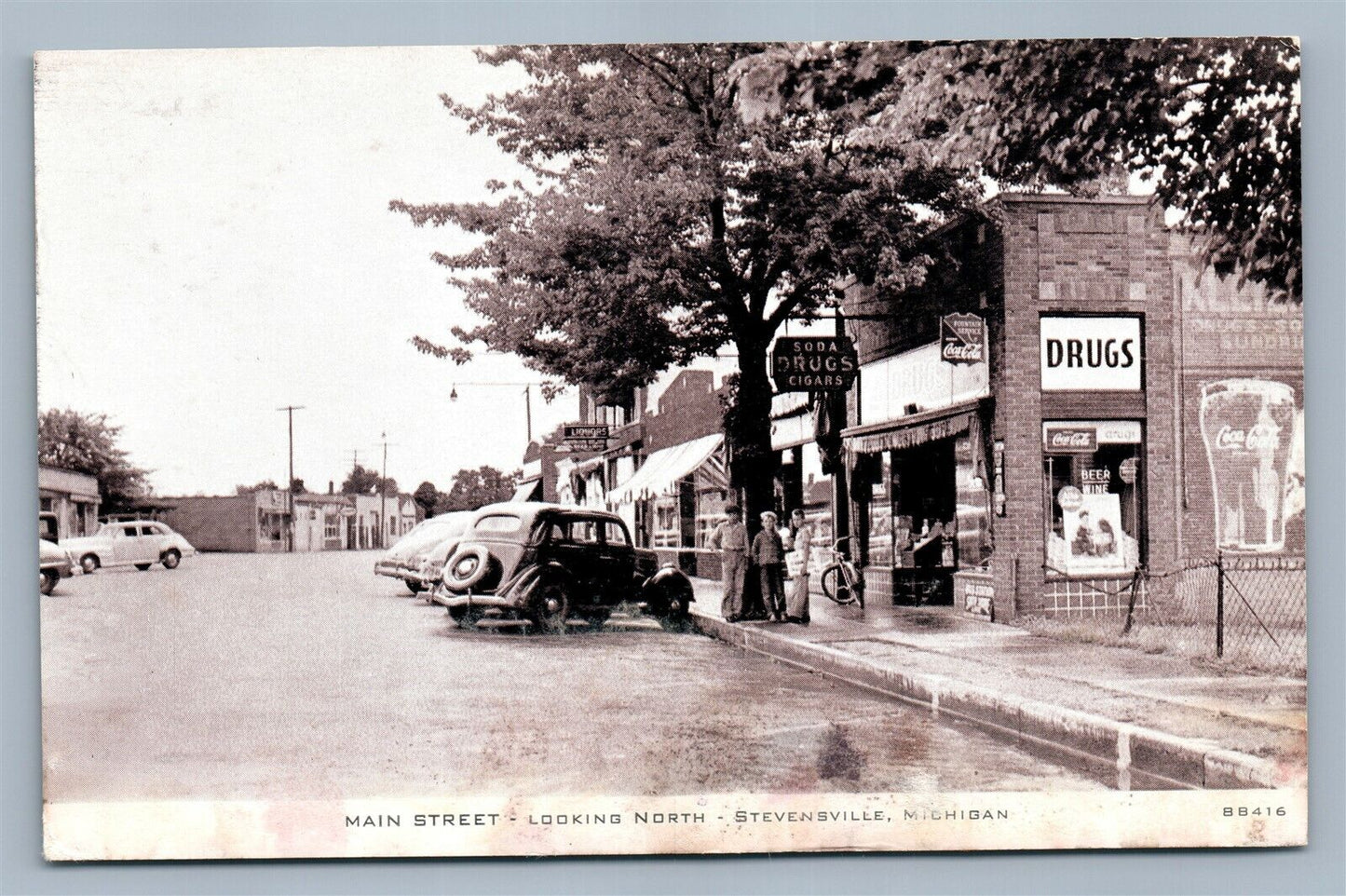 STEVENSVILLE MI MAIN STREET VINTAGE POSTCARD