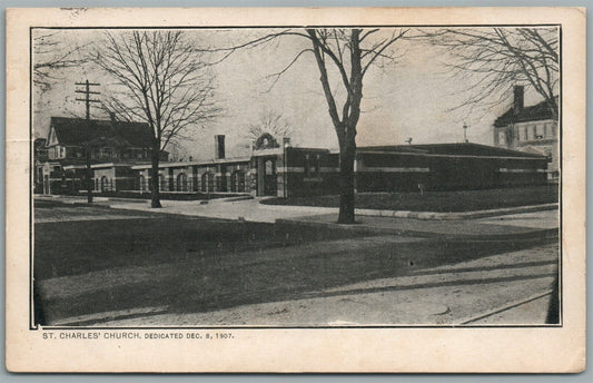 ST.CHARLES CHURCH DEDICATED DEC. 8, 1907 BRIDGEPORT CT CANCEL ANTIQUE POSTCARD