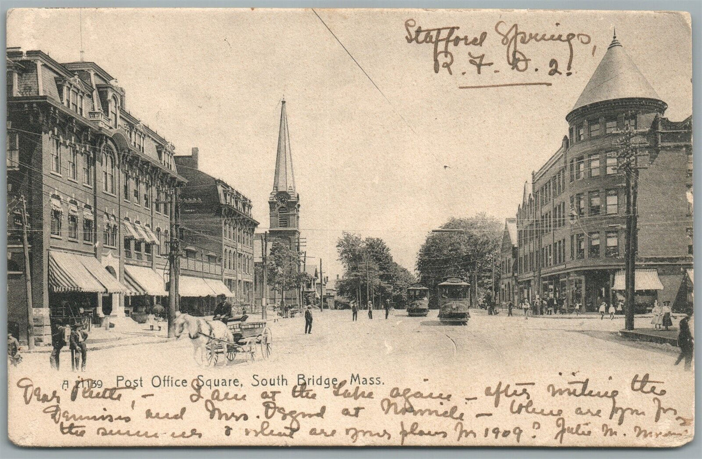 SOUTH BRIDGE MA POST OFFICE SQUARE ANTIQUE POSTCARD