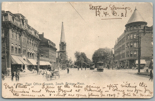 SOUTH BRIDGE MA POST OFFICE SQUARE ANTIQUE POSTCARD