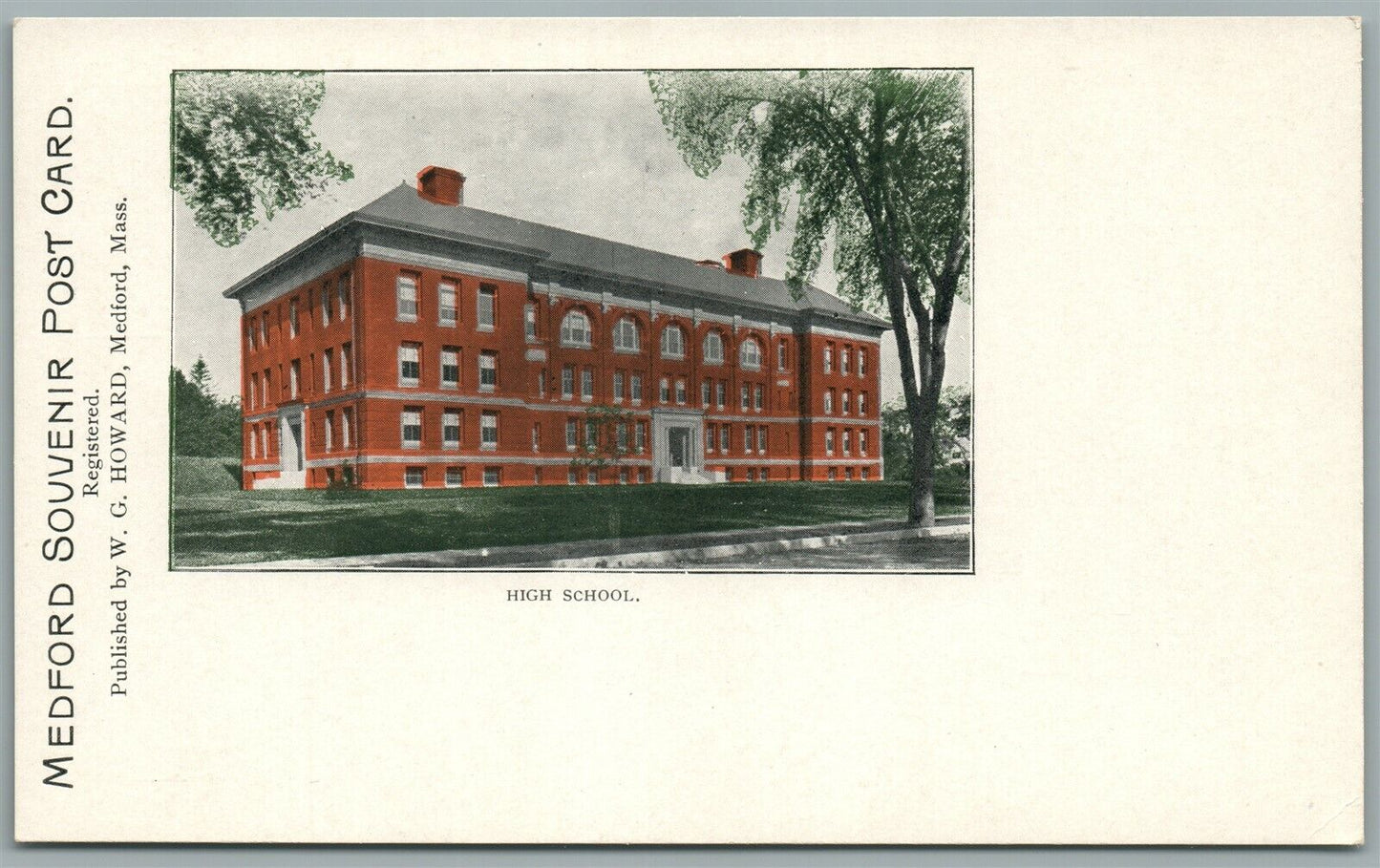 MEDFORD MA HIGH SCHOOL ANTIQUE POSTCARD