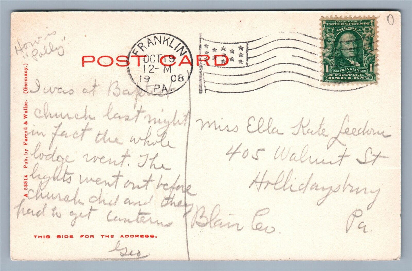 FRANKLIN PA HIGH SCHOOL ANTIQUE POSTCARD