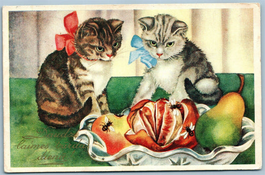 CATS w/ FRUITS VINTAGE POSTCARD