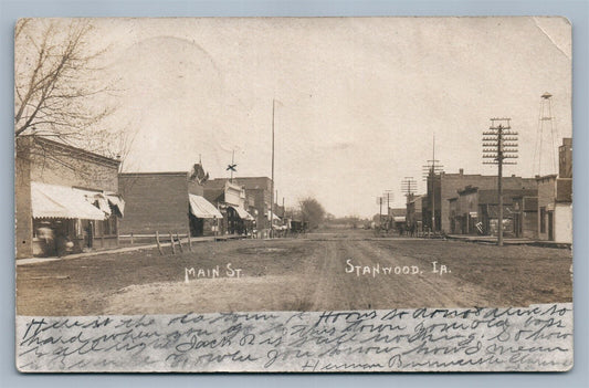 STANWOOD IA MAIN STREET ANTIQUE REAL PHOTO POSTCARD RPPC