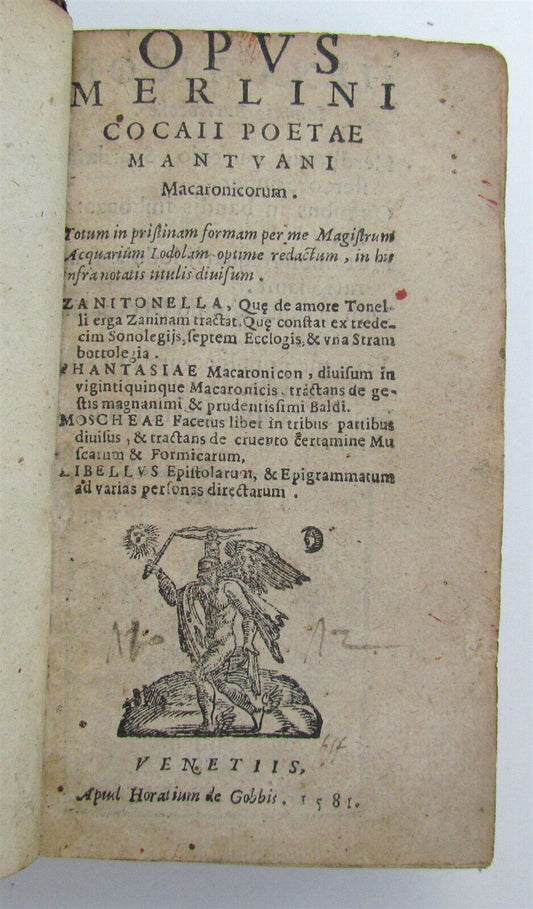 1581 ILLUSTRATED MACARONIC POETRY MERLINI COCAII antique 16th CENTURY RARE