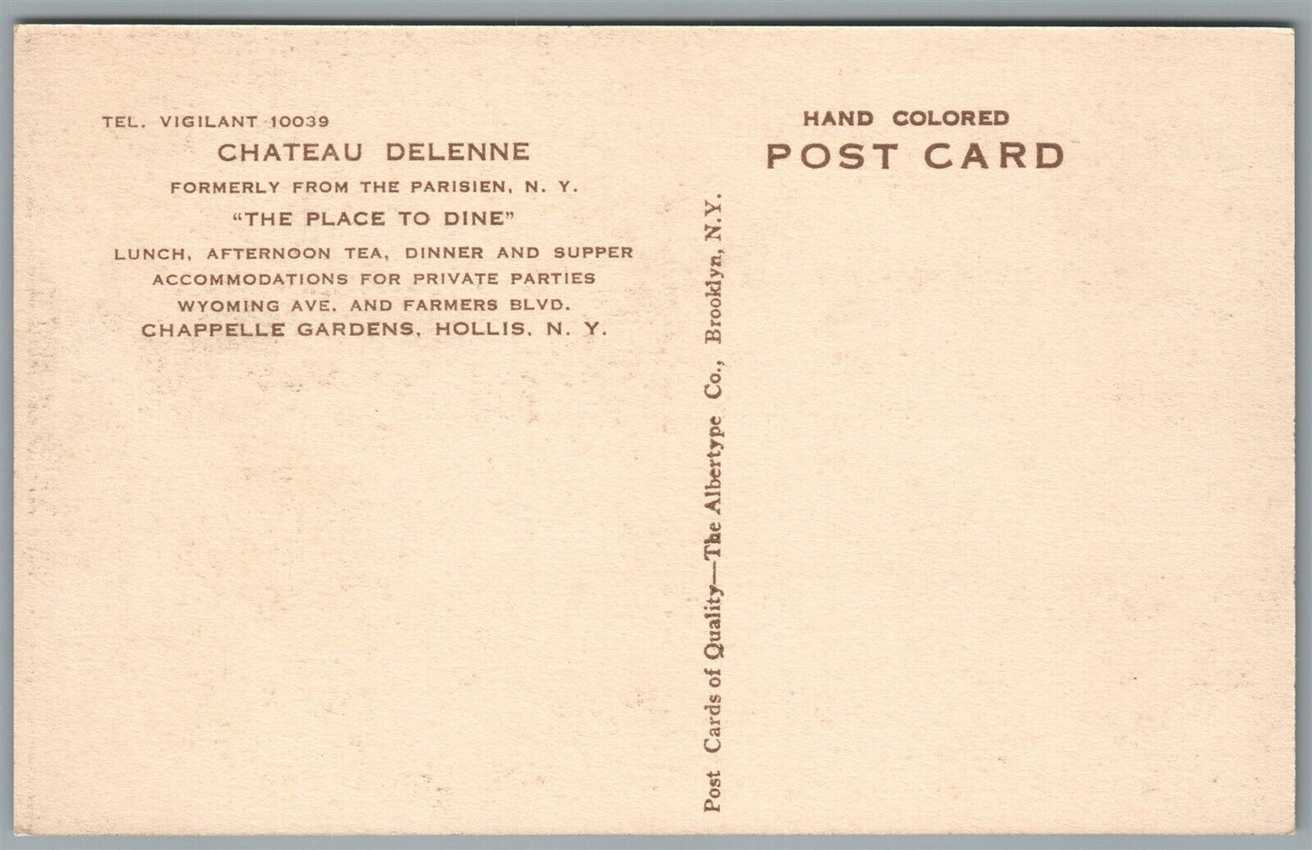 HOLLIS NY WYOMING AVENUE CHATEAU DELENNE ANTIQUE POSTCARD