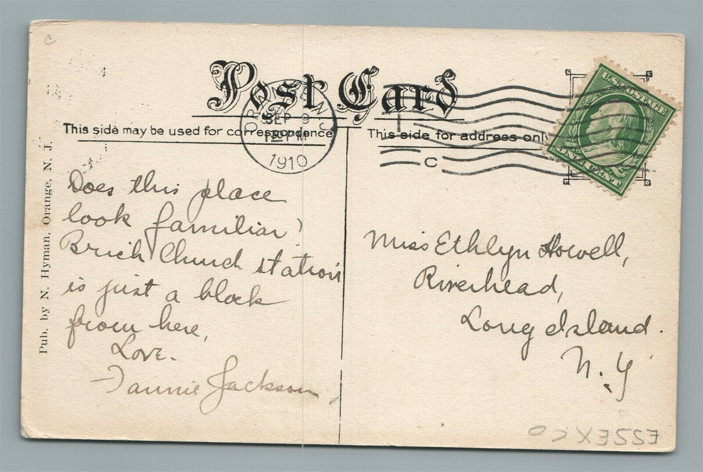 EAST ORANGE NJ MAIN STREET 1910 ANTIQUE POSTCARD