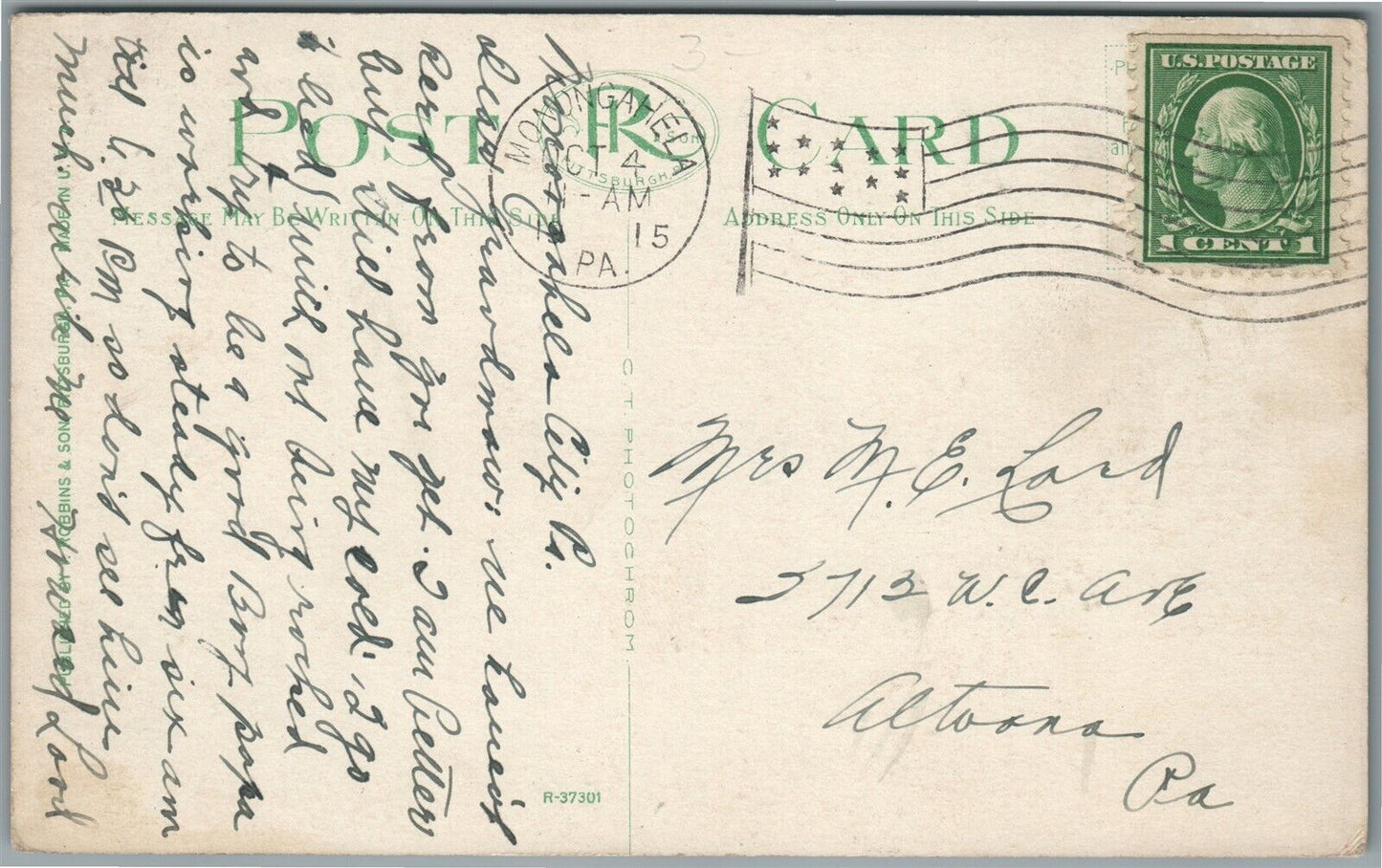 MONONGAHELA PA ALEXANDER BANK ANTIQUE POSTCARD