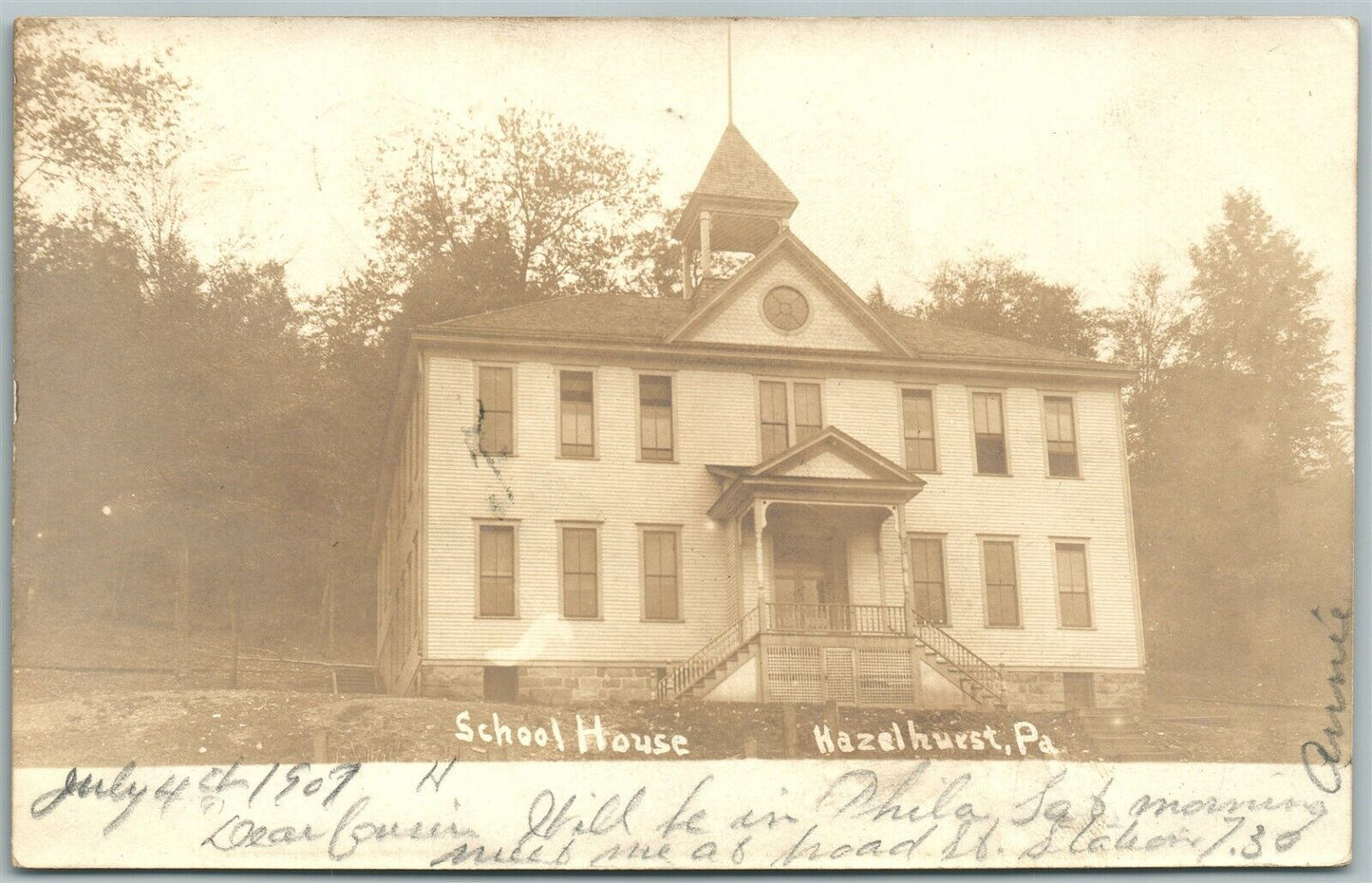 HAZELHURST PA SCHOOL HOUSE 1907 ANTIQUE REAL PHOTO POSTCARD RPPC