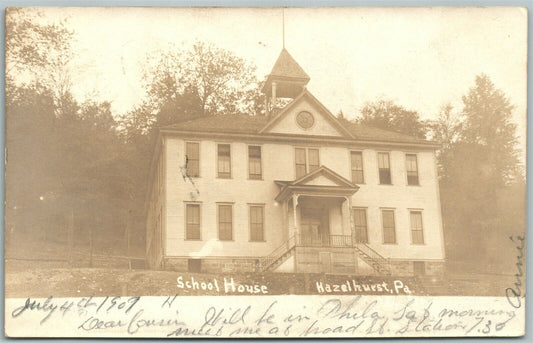 HAZELHURST PA SCHOOL HOUSE 1907 ANTIQUE REAL PHOTO POSTCARD RPPC