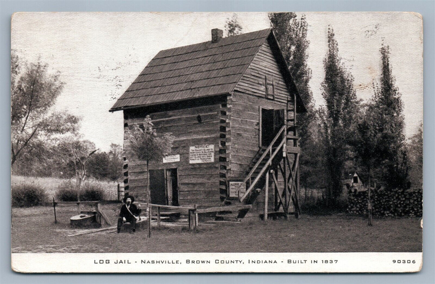 NASHVILLE IND LOG JAIL 1943 VINTAGE POSTCARD