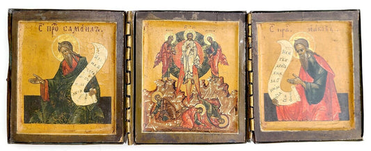 RUSSIAN ICON TRIPTYCH early 19th CENTURY antique HAND PAINTED