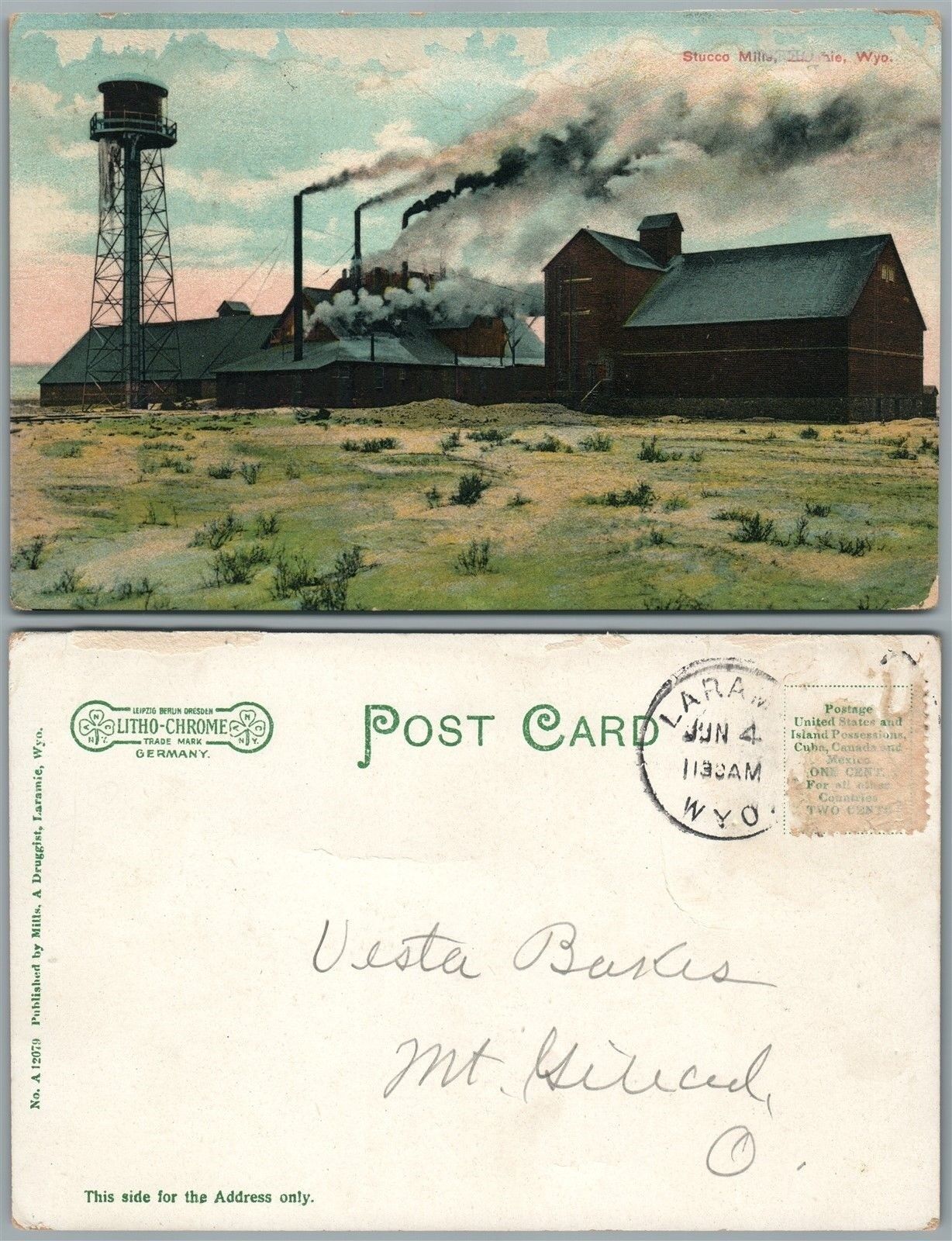 LARAMIE WYO STUCCO MILL UNDIVIDED ANTIQUE POSTCARD