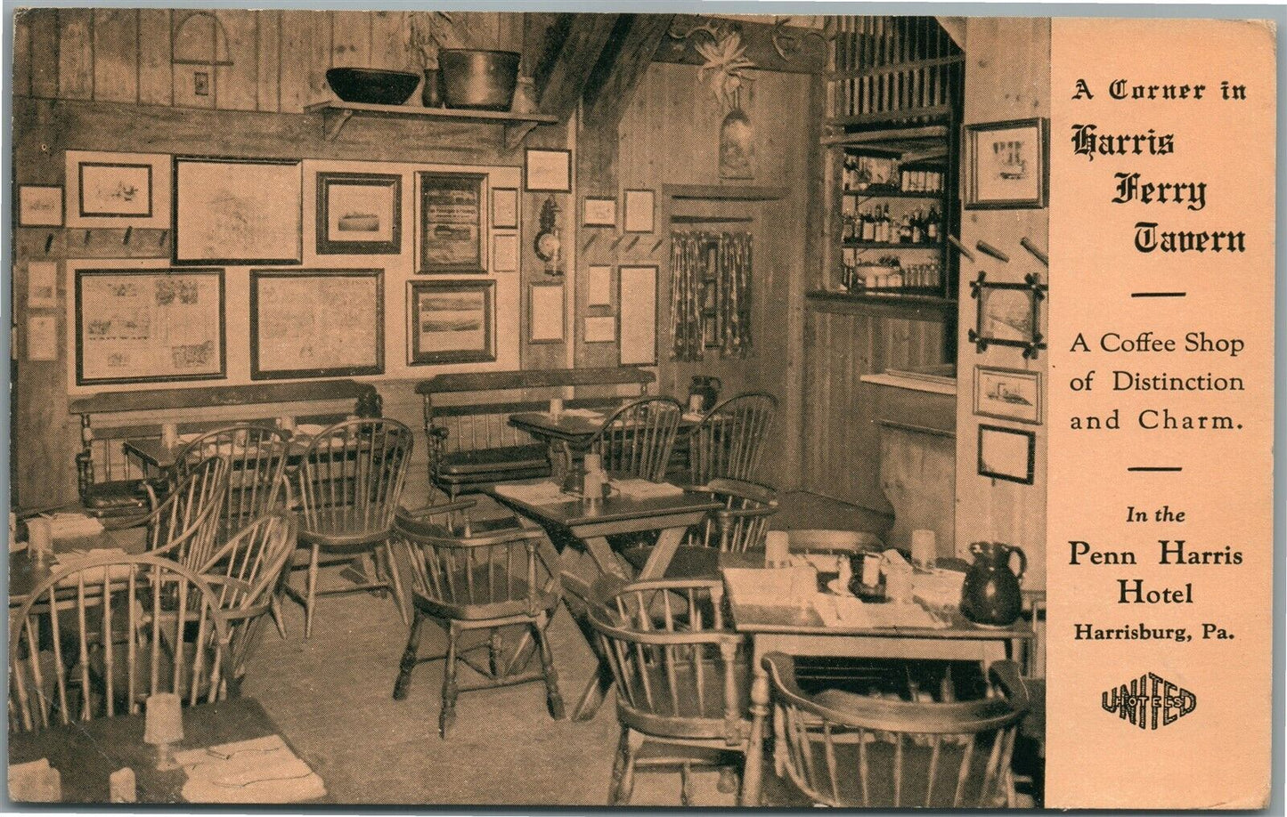HARRISBURG PA PENN HARRIS HOTEL FERRY TAVERN ANTIQUE POSTCARD